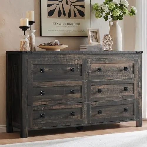 Farmhouse 5-Drawer Tall Dresser in Dark Rustic Oak