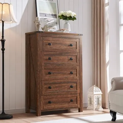 Farmhouse 5-Drawer Tall Dresser in Reclaimed Barnwood