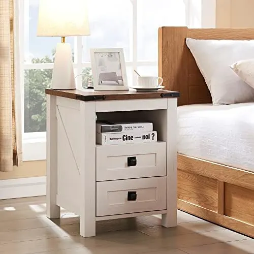 Farmhouse Nightstand with Charging Station