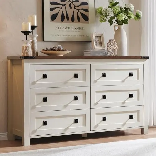 Farmhouse 5-Drawer Tall Dresser in Antique White