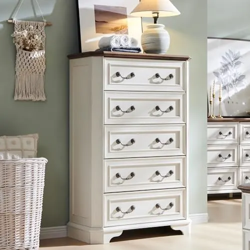 Farmhouse 5-Drawer Chest (Antique White) in Antique White