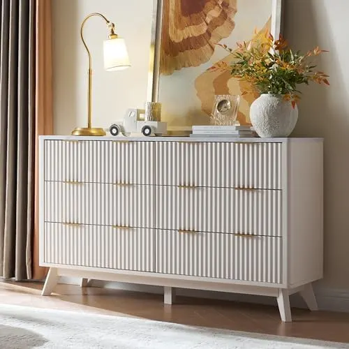 Fluted 5-Drawer Tall Dresser in Solid White