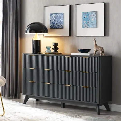 Fluted 5-Drawer Tall Dresser in Dark Grey