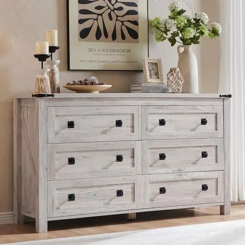Farmhouse 5-Drawer Tall Dresser in Antique Brush White