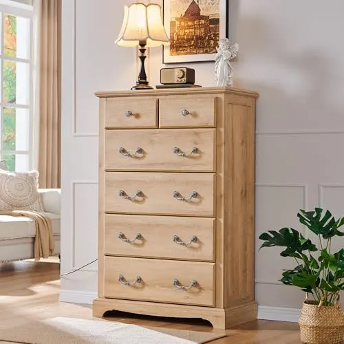 Classic 6-Drawer Tall Chest in Natural Oak
