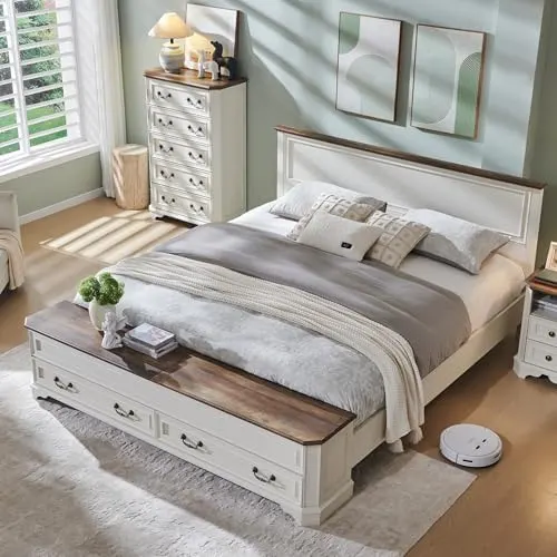 Farmhouse King Bed with 80" Chest (Antique White) in Antique White
