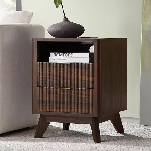 Fluted Nightstand Set of 2, 18" in Dark Walnut