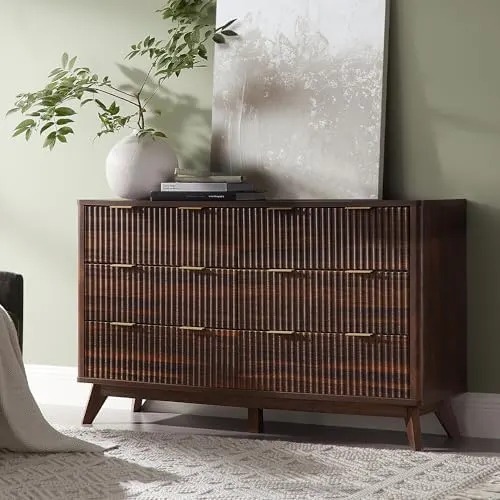 Fluted 5-Drawer Tall Dresser in Dark Walnut