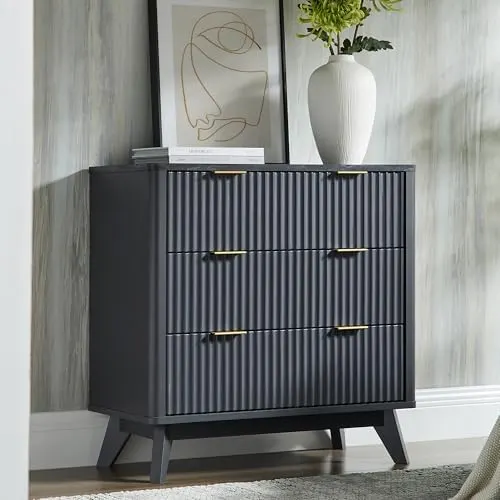 Fluted 5-Drawer Tall Dresser in Dark Grey