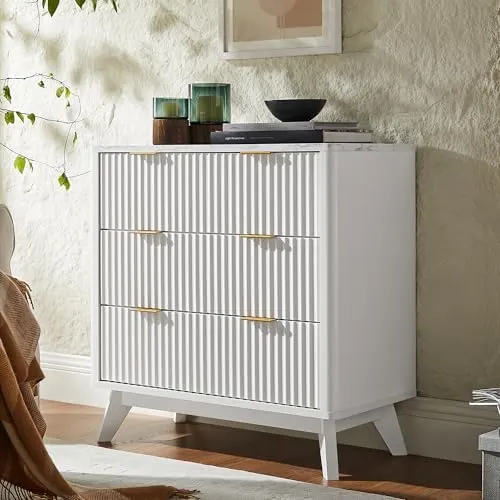 Fluted 5-Drawer Tall Dresser in Solid White