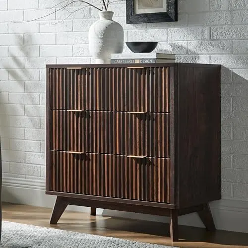 Fluted 5-Drawer Tall Dresser in Dark Walnut