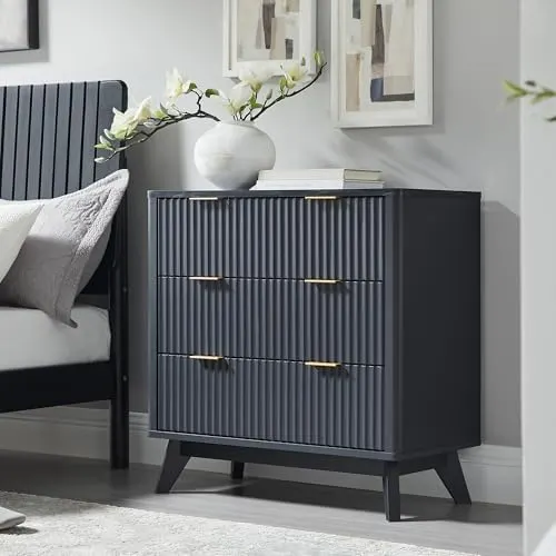 Large Fluted Nightstand Set of 2, 32" in Dark Grey