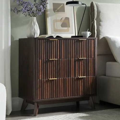 Large Fluted Nightstand Set of 2, 32" in Dark Walnut