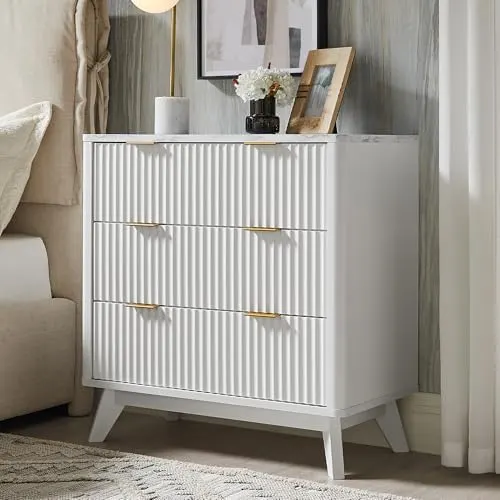 Large Fluted Nightstand Set of 2, 32" in Solid White
