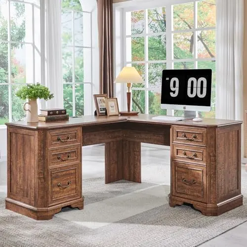 Farmhouse L-Shaped Executive Desk, 59" in Reclaimed Barnwood