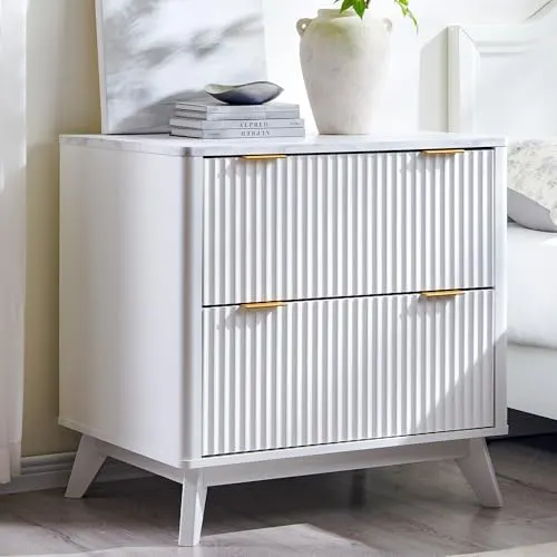 Modern Fluted Nightstand, 30" in White