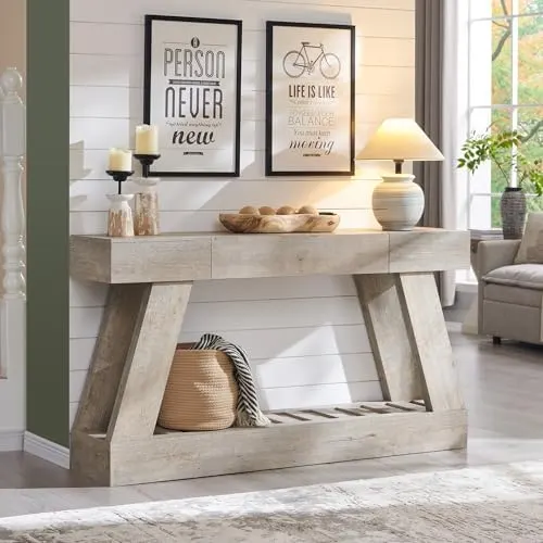 Farmhouse Entryway Console Table, 60" in Light Rustic Oak