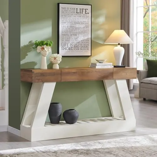 Farmhouse Entryway Console Table, 60" in Antique White