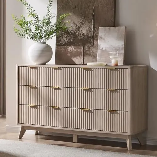 Fluted 5-Drawer Tall Dresser in White Alder