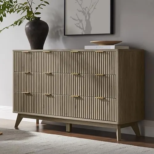 Fluted 5-Drawer Tall Dresser in Grey Alder