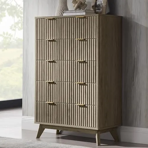 Fluted 5-Drawer Tall Dresser in Grey Alder