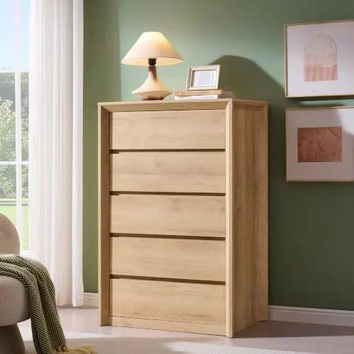 Deep 5-Drawer Dresser, 47" in Natural Oak