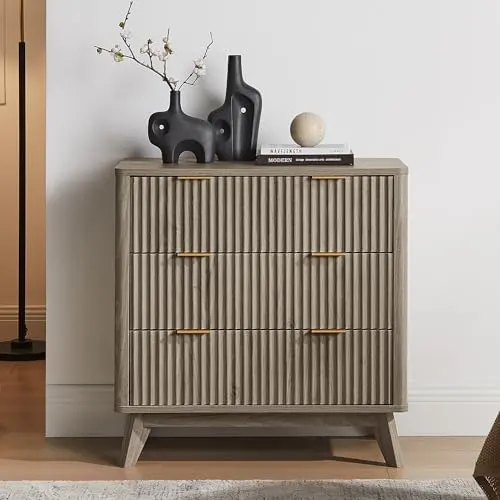 Fluted 5-Drawer Tall Dresser in Grey Alder