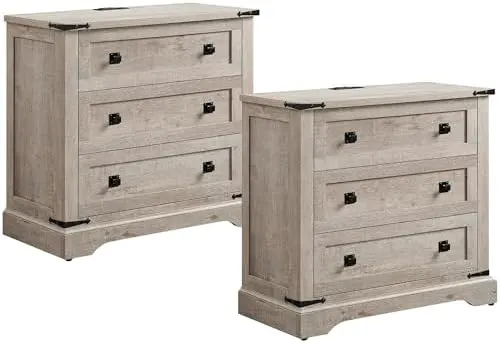 Farmhouse Nightstand with 3 Drawers, 32" in Light Rustic Oak