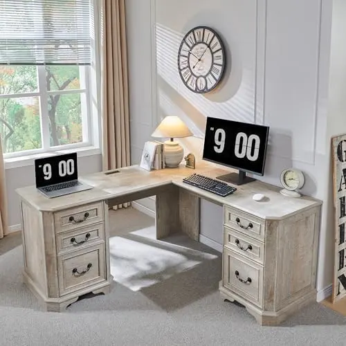 Farmhouse L-Shaped Desk (Light Rustic Oak) in Light Rustic Oak