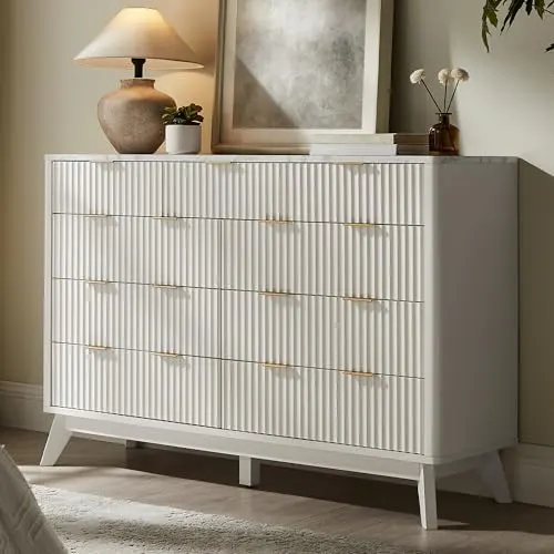 Fluted 5-Drawer Tall Dresser in Solid White