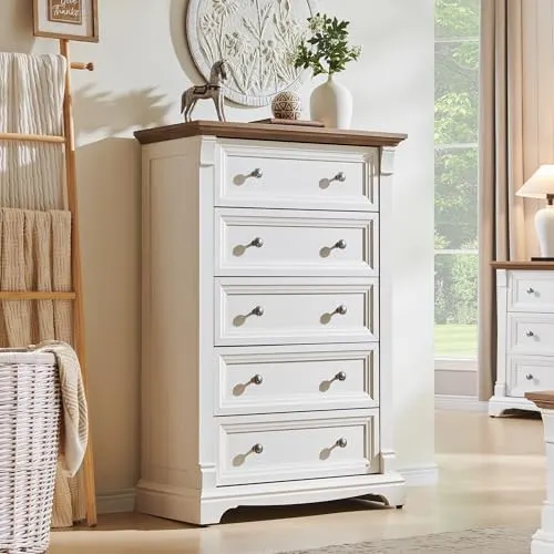 Farmhouse 6-Drawer Wide Dresser, 54" in Antique White