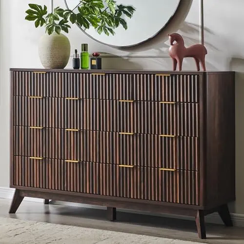 Fluted 5-Drawer Tall Dresser in Dark Walnut