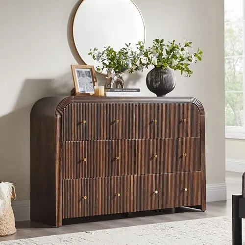 Modern Fluted 6-Drawer Dresser, 54" in Dark Walnut
