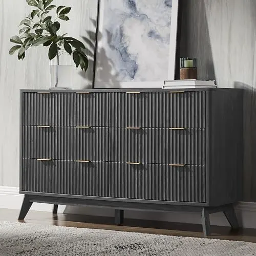 Fluted 5-Drawer Tall Dresser in Dark Alder
