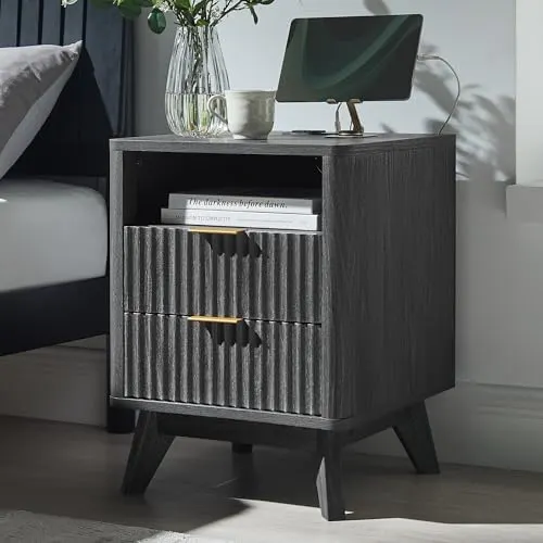 Fluted Nightstand Set of 2, 18" in Dark Alder