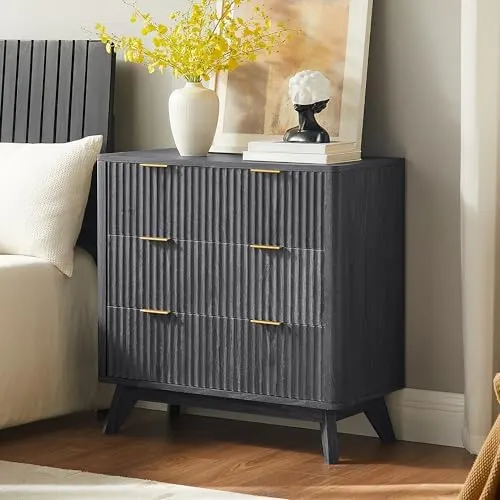 Large Fluted Nightstand Set of 2, 32" in Dark Alder
