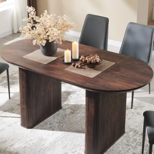 Fluted Oval Dining Table, 63" in Dark Walnut