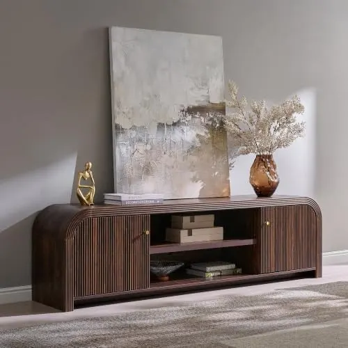 Modern Fluted TV Stand, 70" in Dark Walnut