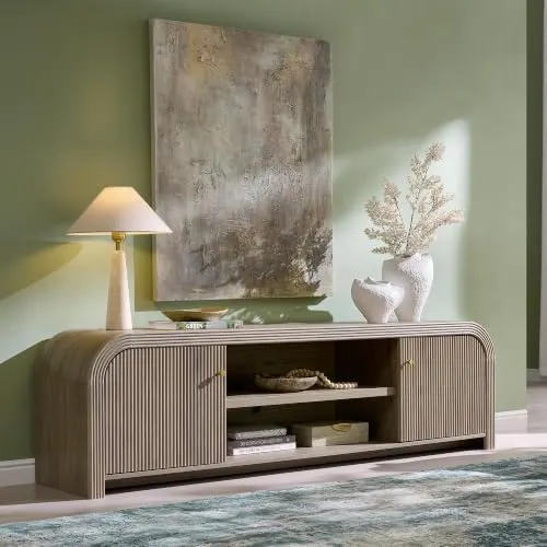 Modern Fluted TV Stand, 70" in Alder Grey