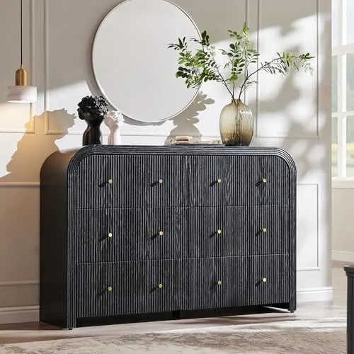 Fluted 5-Drawer Dresser with Rounded Corners in Black Oak
