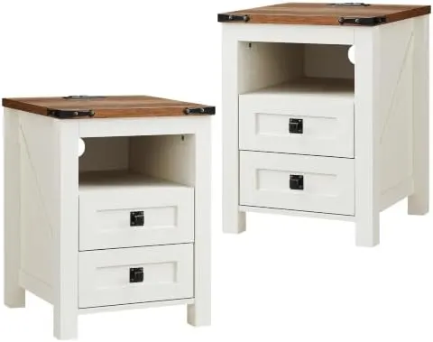 Farmhouse Nightstand with Charging Station in Antique White