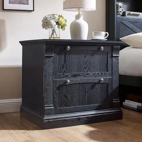 Farmhouse Nightstand with Charging, 30" (Black Oak) in Black Oak