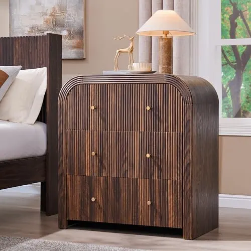 Fluted 5-Drawer Dresser with Rounded Corners in Dark Walnut