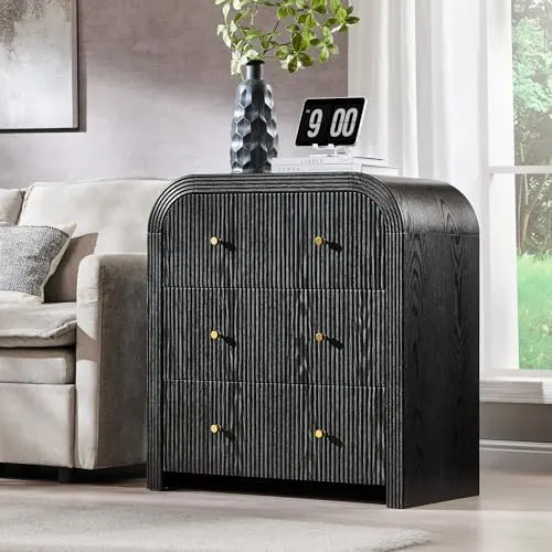 Fluted 5-Drawer Dresser with Rounded Corners in Black Oak