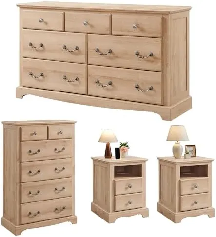Farmhouse 4-Piece Bedroom Set in Natural Oak