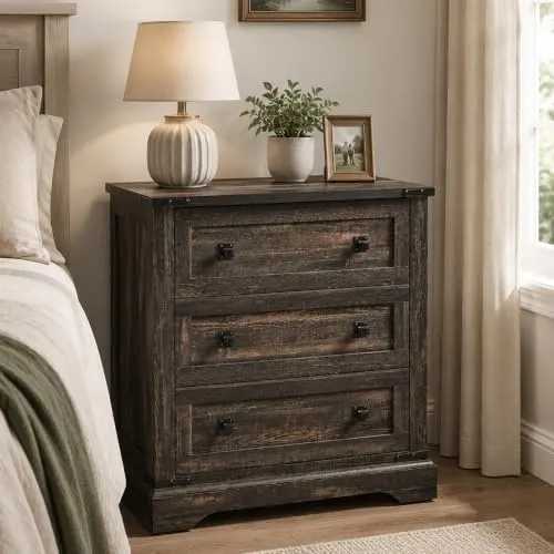 Farmhouse 5-Drawer Tall Dresser in Dark Rustic Oak