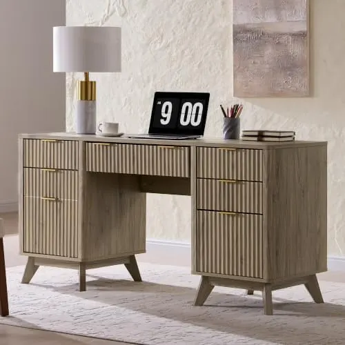 Modern Fluted Executive Desk, 60" in Alder Grey