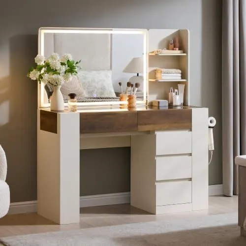 Modern Vanity Desk with Thickened Legs in Antique White