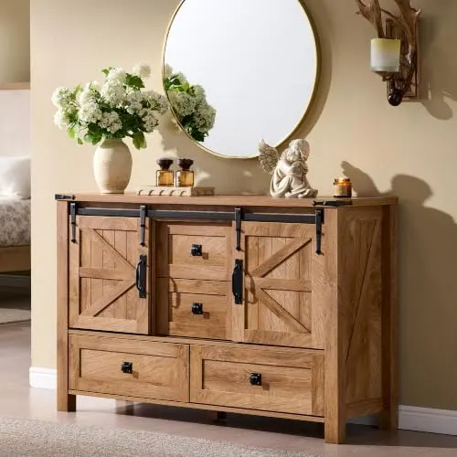 Farmhouse Dresser with Sliding Barn Doors in Light Tree Knot