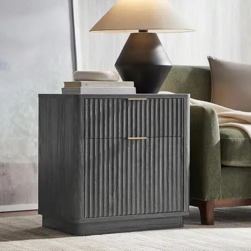 Fluted Nightstand with Charging Station, 23" in Dark Alder